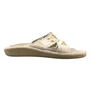 Earth Spirit Women's Size 11 Willow Grey Leather Beaded Open Toe Slide Sandals